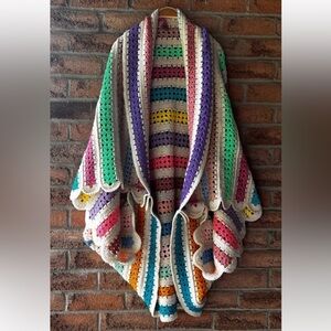 Handmade Multicolor Crochet Cocoon Cardigan Shrug OS
